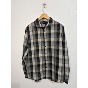 Oakley Custom Fit Plaid Button Down Shirt Mens Medium Grey Black Long Sleeve